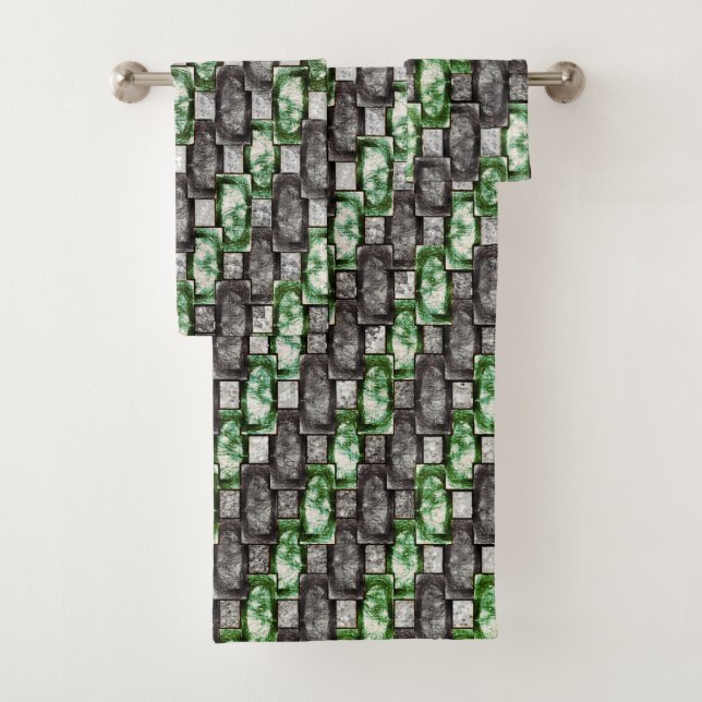 Rechteckige Schnitte und gefärbte, graugrüne Badhandtuch Set (Insitu)