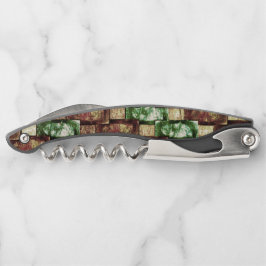 Rechteckige Schnitzereien und gepunktet, braun grü Kellnermesser