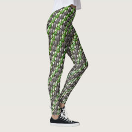 Rechteckige Schnitzereien und gepunktet, grün grau Leggings