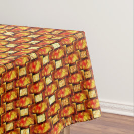 Rechteckige Teller, geschnitzt und farbig, orange Tischdecke