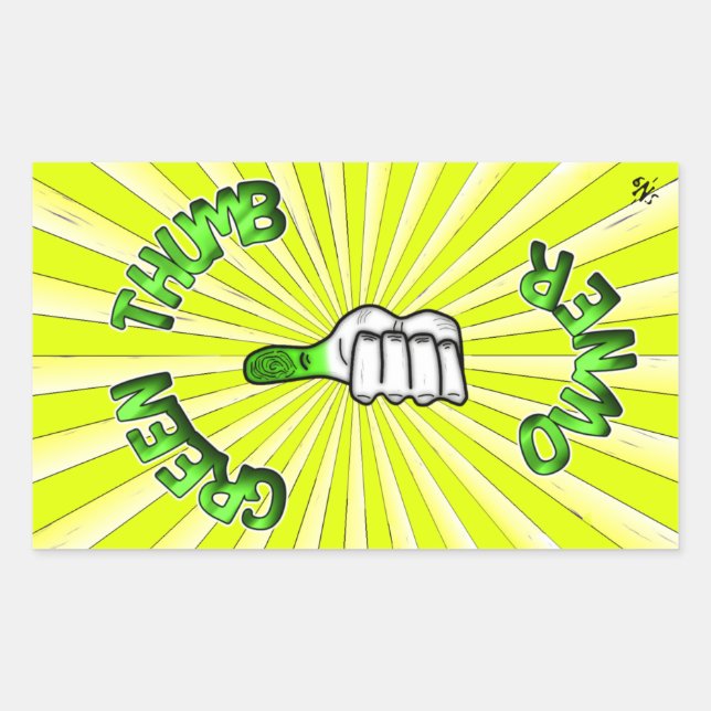 Rechteckiger Aufkleber mit grünem Daumen (Gartenar (Vorderseite)