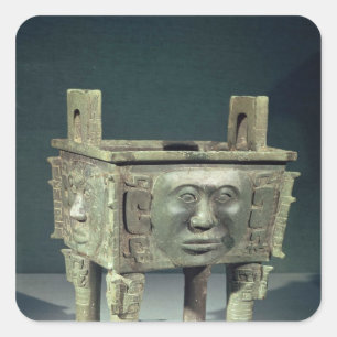 Rechteckiges 'ting'-Gefäß mit menschlichen Gesicht Quadratischer Aufkleber