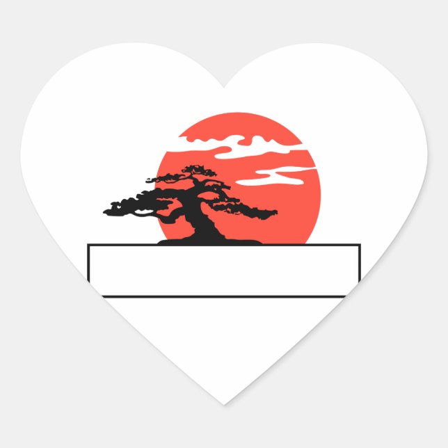 Rechter Bonsai gegen Sonne mit Textbox Herz-Aufkleber (Vorderseite)