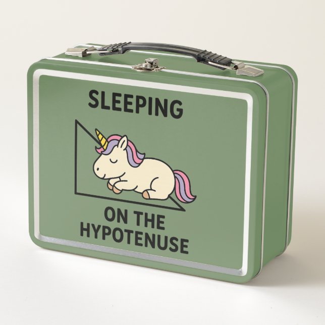 Rechtes Dreieck und Einhornschlafen Metall Brotdose (Vorderseite)