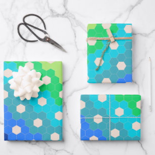 Rechtes Regenbogen Geometrisches Hexagon-Blume-Mus Geschenkpapier Set