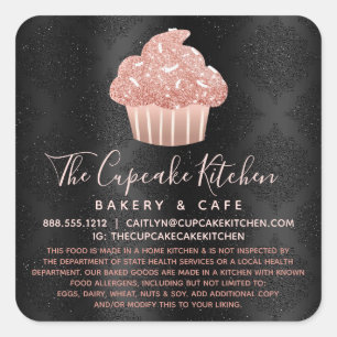 Rechtlicher Cupcake Rose Gold Glitter auf schwarze Quadratischer Aufkleber