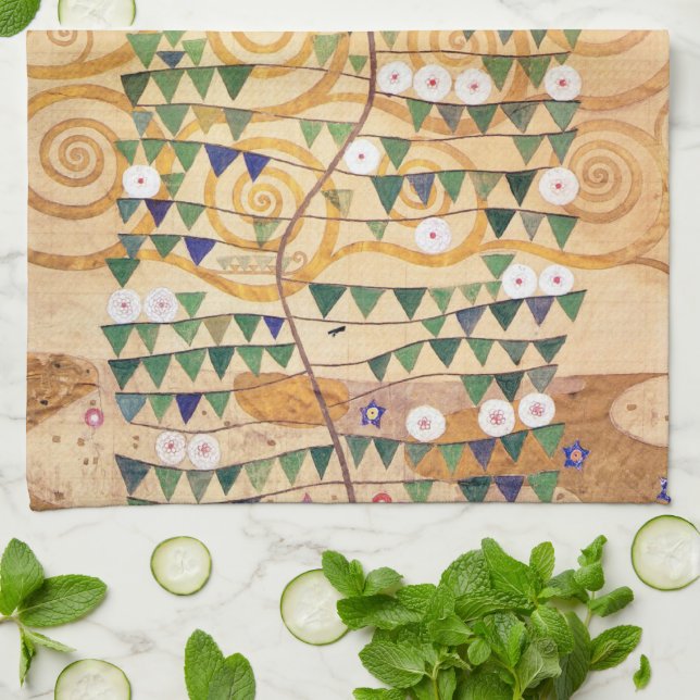 Rechts Teil des Baumes des Lebens von Gustav Klimt Küchentuch (Gefaltet)