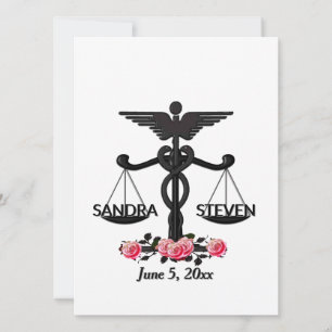 Rechts- und Medizinunion rosa Rosen Einladung