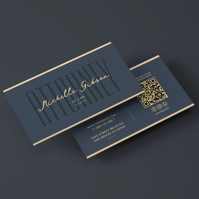 Rechtsanwalt Charcoal Blue Imitats Gold Elegante Visitenkarte (Attorney at Law Charcoal Faux Gold Elegant Business Card
)