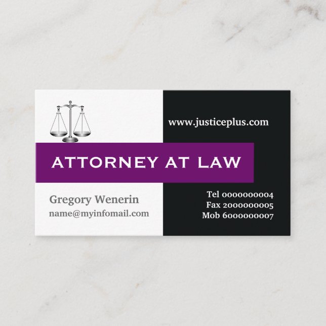 Rechtsanwalt lila, schwarz visitenkarte (Vorderseite)