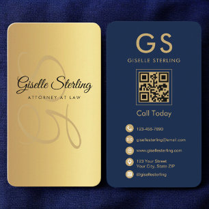 Rechtsanwalt Navy Blue Gold QR Code Monogram Visitenkarte