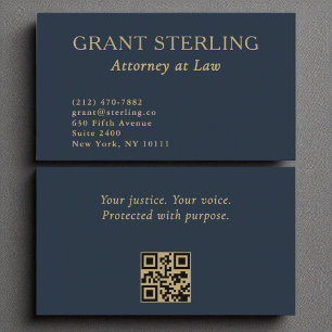 Rechtsanwalt Navy Blue Gold QR Code Visitenkarte