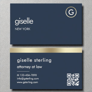 Rechtsanwalt Navy Blue QR Code Gold Monogram Visitenkarte