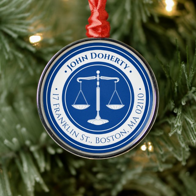 Rechtsanwalt | Scales of Justice Deep Blue Ornament Aus Metall (Baum)