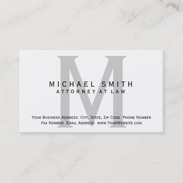 Rechtsanwalt White Gray Minimal Business Card Visitenkarte (Vorderseite)