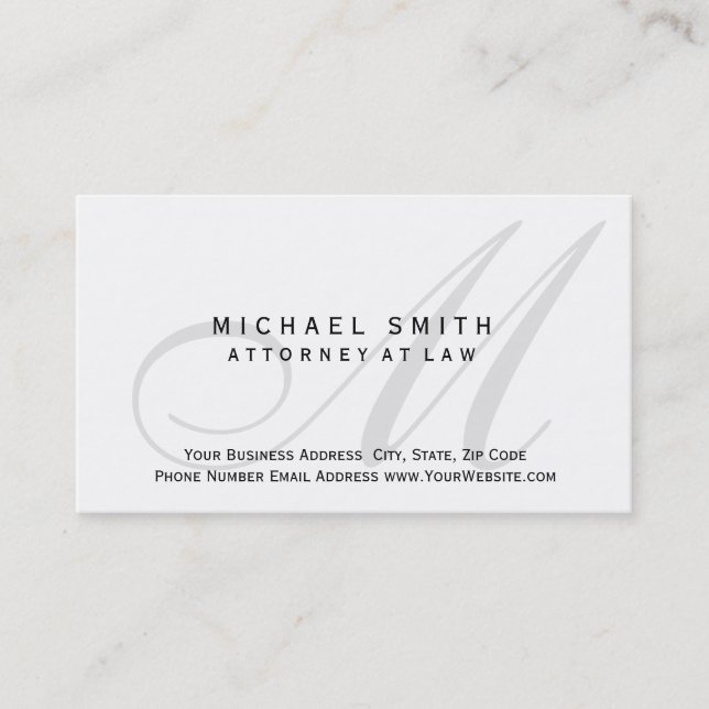 Rechtsanwalt White Grey Monogram Business Card Visitenkarte (Vorderseite)