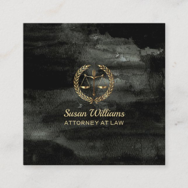 Rechtsanwältin aquarell schwarz und gold quadratische visitenkarte (Vorderseite)
