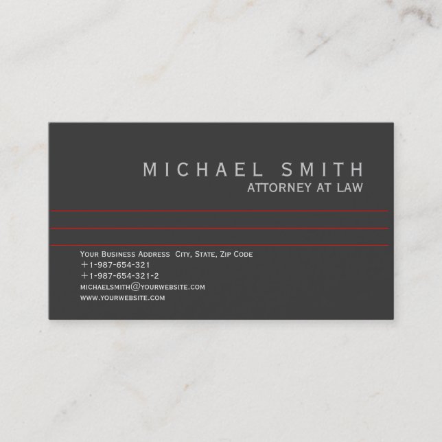 Rechtsanwältin "Law Business Card Grau White Red" Visitenkarte (Vorderseite)