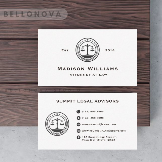 Rechtsanwaltskanzlei für Weiß und Schwarz Visitenkarte (Custom White And Black Monogram Law Office Business Card)