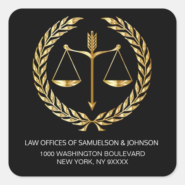 Rechtsanwaltsrichter Black Gold Rücksendeadresse Quadratischer Aufkleber (Vorderseite)