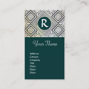 RECHTSBÜRO, ATTORNEY DAMASK Monogram grün Visitenkarte