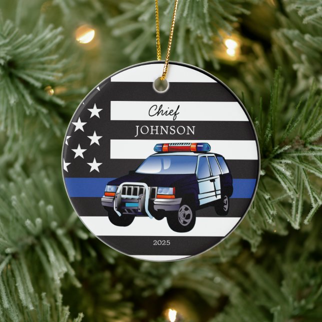Rechtsdurchsetzung - Thin Blue Line - Flag SUV Keramik Ornament (Baum)