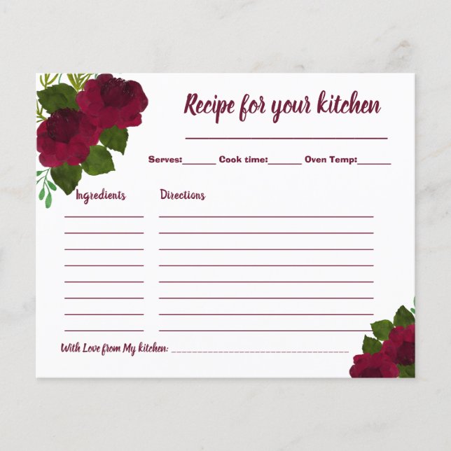 Recipe Card Brautparty Rote Blume Flyer (Vorne)