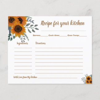 Recipe Card Brautparty Sonnenblumen Grüne Flyer