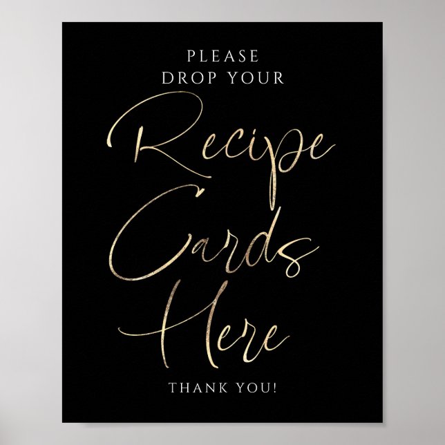 Recipe Cards Black and Gold Bridal Shower Sign Poster (Vorne)
