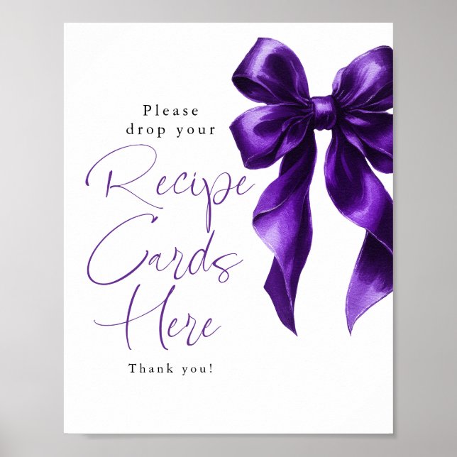 Recipe Cards Dark Purple Bow Bridal Shower Sign Poster (Vorne)