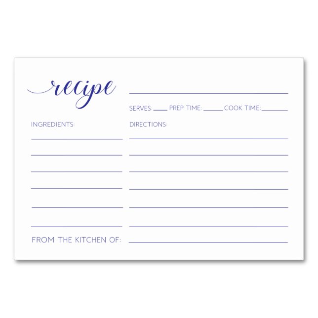 Recipe Cards Navy Blue Brautparty Tischnummer (Vorderseite)