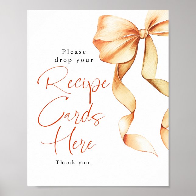 Recipe Cards Terracotta Bow Bridal Shower Sign Poster (Vorne)