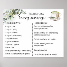 Recipe for a Happy Marriage Greenery Matcha Poster