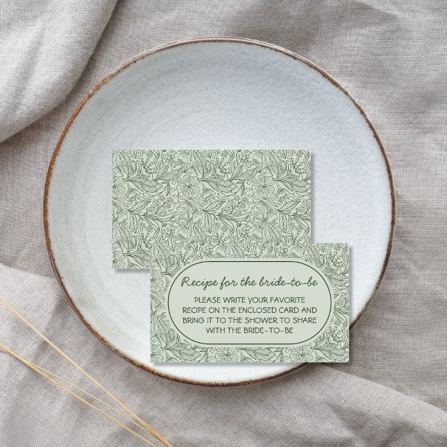 Recipe For Bride Floral Sage Green Handwritten Begleitkarte (Recipe For Bride Floral Sage Green Handwritten Enclosure Card)