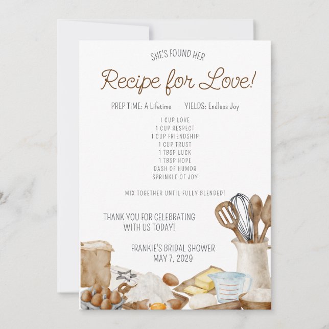 Recipe for Love Bridal Shower Favor Cards Einladung (Vorderseite)