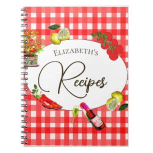 Recipe Italian Theme Lemon Red White Botanical Notizblock