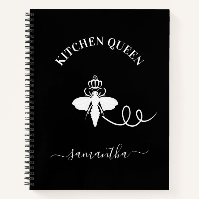 Recipe Queen bee Küchenchef Name Schwarz-weiß Notizbuch (Vorderseite)