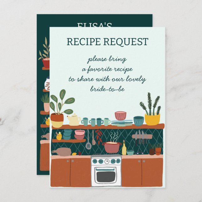 RECIPE REQUEST Bridal Shower Cute Recipe Request Begleitkarte (Vorne/Hinten)