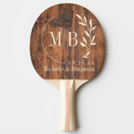 Reclaimed Wood Leaf Wedding Monogram Tischtennis Schläger