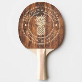 Reclaimed Wood Pineapple Wedding Crest & Names Tischtennis Schläger
