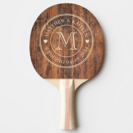 Reclaimed Wood Wedding Monogram Heart Tischtennis Schläger