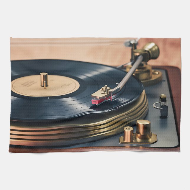 Record Player in Aktion Geschirrtuch (Horizontal)