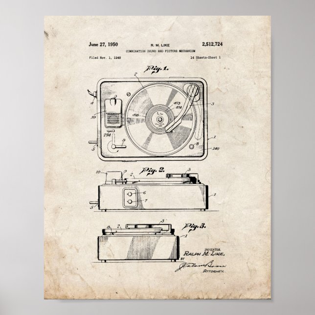 Record Player Patent - Altes Aussehen Poster (Vorne)