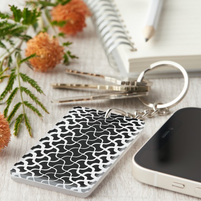 Rectangle AkrylSchwarz/Weiß Abstrakter Schlüsselan Schlüsselanhänger (Vorderseite rechts)