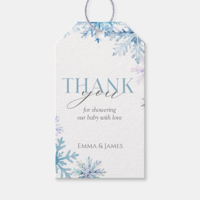 Rectangle Blue Snowflake Weihnachtsgeschenk Tag Geschenkanhänger (Vorderseite)