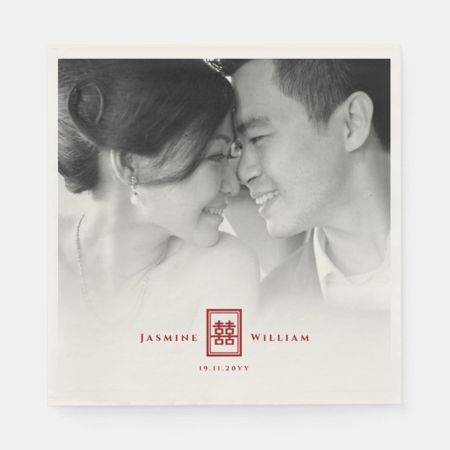 Rectangle Double Happiness Chinese Wedding Foto Serviette (Vorderseite)
