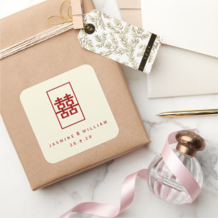 Rectangle Double Happiness Einfache chinesische Ho Quadratischer Aufkleber