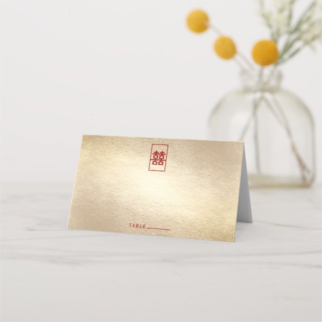 Rectangle Double Happiness Gold Chinese Wedding Platzkarte (Vorderseite)