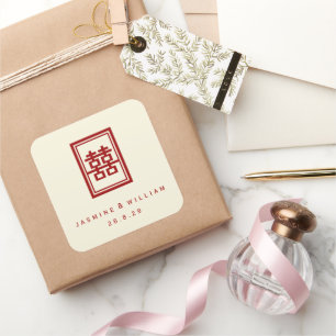 Rectangle Double Happiness Klassische chinesische  Quadratischer Aufkleber