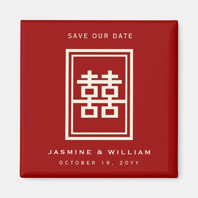 Rectangle Double Happy Chinese Save the Date Magnet (Vorne)